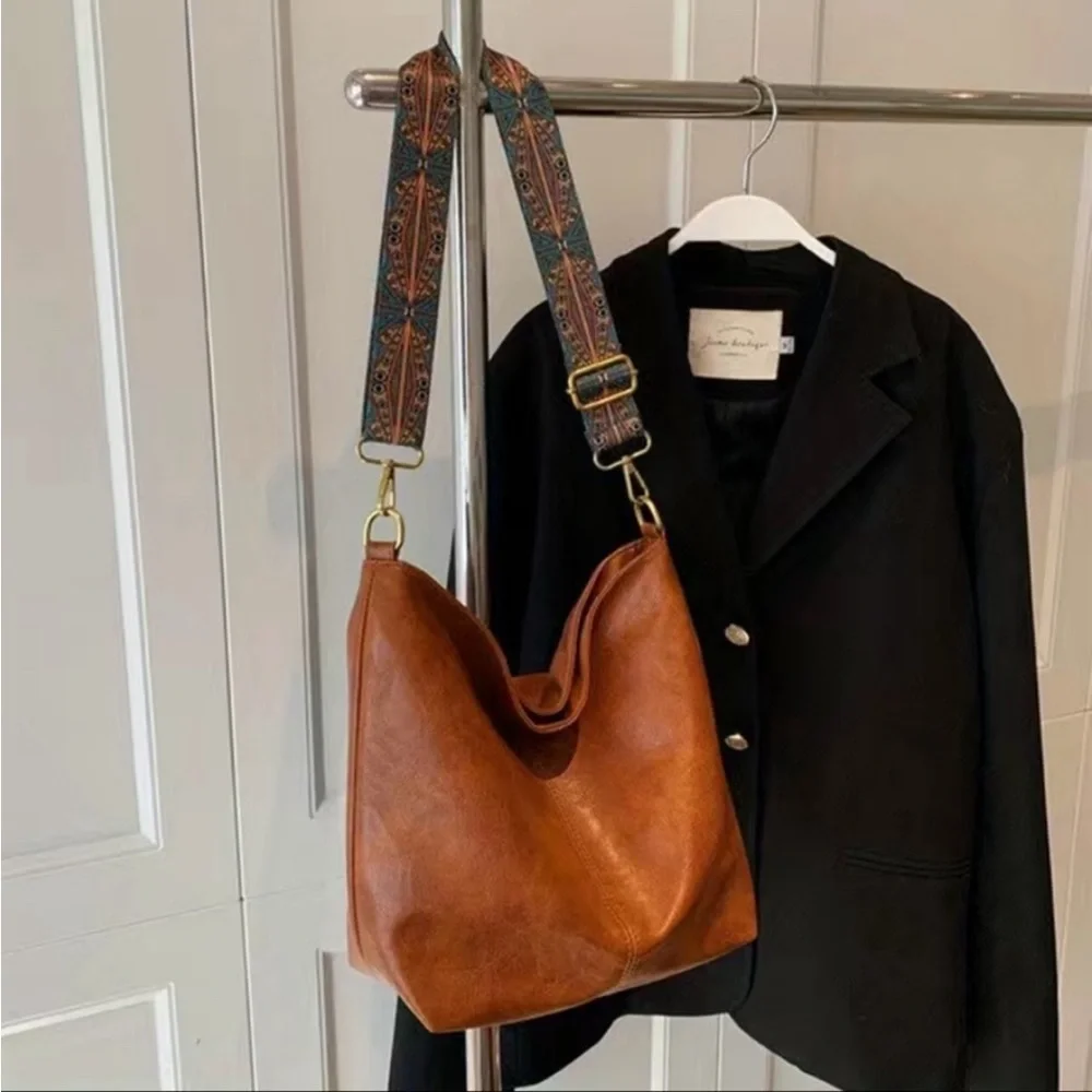 Brown Leather Hobo Crossbody Purse - Picture 1 of 7